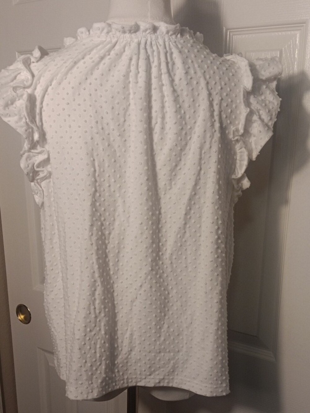 J. Crew White Swiss Dot V-Neck Ruffle-Cuff Cap Sleeve Top Size Large - Picture 6 of 10